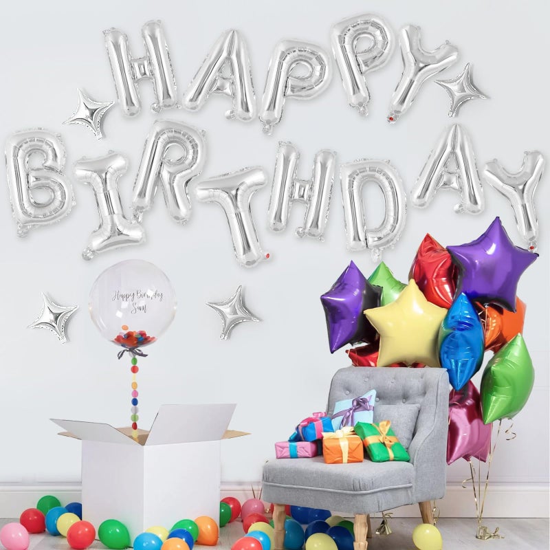 TOTAFAM Happy Birthday Balloons Banner 16 Inch, Foil Balloons Personalized Name Letters Balloons Sign Birthday Party Decorations for Women Men Boys Girls (Silver) - Image 5